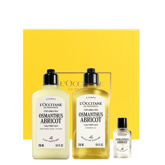 מארז לטיפוח הגוף עם שמן רחצה אוסמנטוס משמש