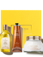 מארז מפנק  לטיפוח הגוף והידיים שקדים וניל ודומדמנית שחורה