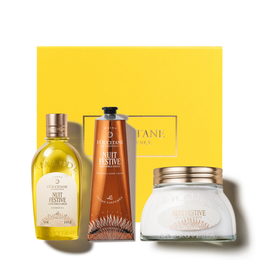 מארז מפנק  לטיפוח הגוף והידיים שקדים וניל ודומדמנית שחורה