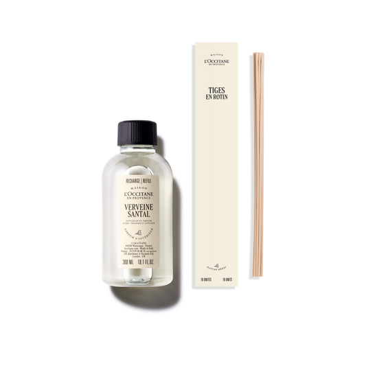 דיפיוזר בניחוח וורבנה ועץ סנדל (אריזת מילוי)  & 10 מקלות ראטן